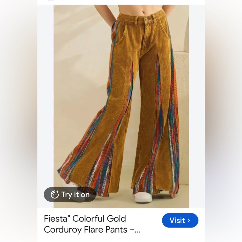 Oli & Hali pants gold Brown Corduroy Wide-Leg Pants with Multicolor inset panels